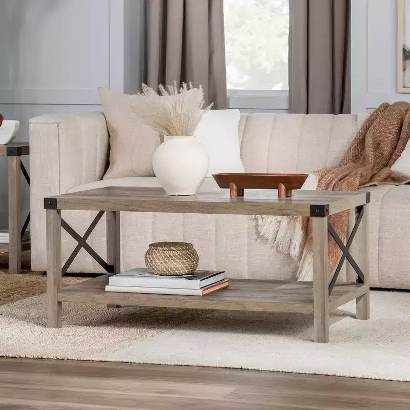 Table basse de ferme Metal-X avec étagère inférieure
