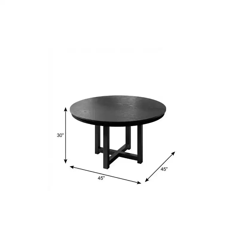 Table à manger ronde HomeRoots 45 à plateau en bois massif noir avec pieds croisés