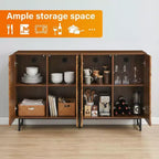 Buffet moderne en bois massif avec motif ondulé et pieds en fer, 59 po