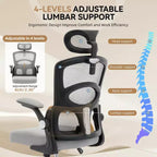Chaise de bureau ergonomique, Chaise de bureau en maille à dossier haut avec appui-tête et support lombaire réglables, Chaise d'ordinateur pivotante à roulettes pour bureau à domicile, salle de jeux