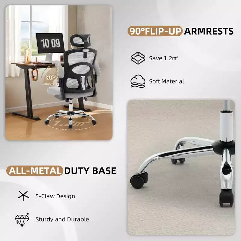 Chaise de bureau ergonomique, Chaise de bureau en maille à dossier haut avec appui-tête et support lombaire réglables, Chaise d'ordinateur pivotante à roulettes pour bureau à domicile, salle de jeux