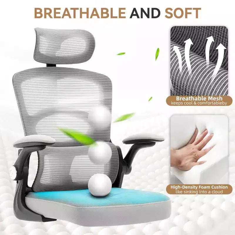 Chaise de bureau ergonomique, Chaise de bureau en maille à dossier haut avec appui-tête et support lombaire réglables, Chaise d'ordinateur pivotante à roulettes pour bureau à domicile, salle de jeux