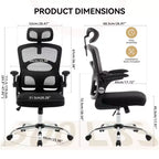 Chaise de bureau ergonomique, Chaise de bureau en maille à dossier haut avec appui-tête et support lombaire réglables, Chaise d'ordinateur pivotante à roulettes pour bureau à domicile, salle de jeux