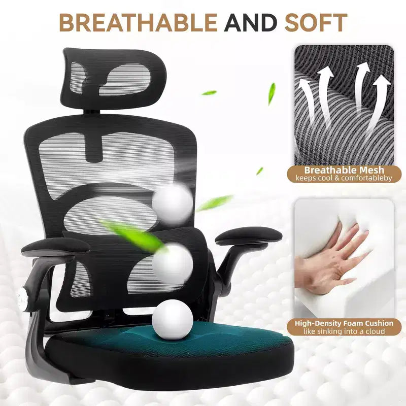 Chaise de bureau ergonomique, Chaise de bureau en maille à dossier haut avec appui-tête et support lombaire réglables, Chaise d'ordinateur pivotante à roulettes pour bureau à domicile, salle de jeux