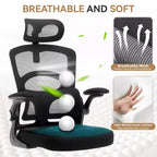 Chaise de bureau ergonomique, Chaise de bureau en maille à dossier haut avec appui-tête et support lombaire réglables, Chaise d'ordinateur pivotante à roulettes pour bureau à domicile, salle de jeux