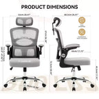 Chaise de bureau ergonomique, Chaise de bureau en maille à dossier haut avec appui-tête et support lombaire réglables, Chaise d'ordinateur pivotante à roulettes pour bureau à domicile, salle de jeux