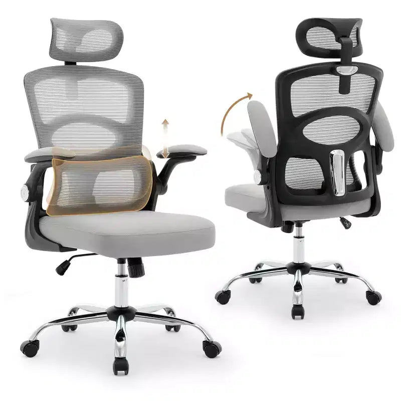 Chaise de bureau ergonomique, Chaise de bureau en maille à dossier haut avec appui-tête et support lombaire réglables, Chaise d'ordinateur pivotante à roulettes pour bureau à domicile, salle de jeux