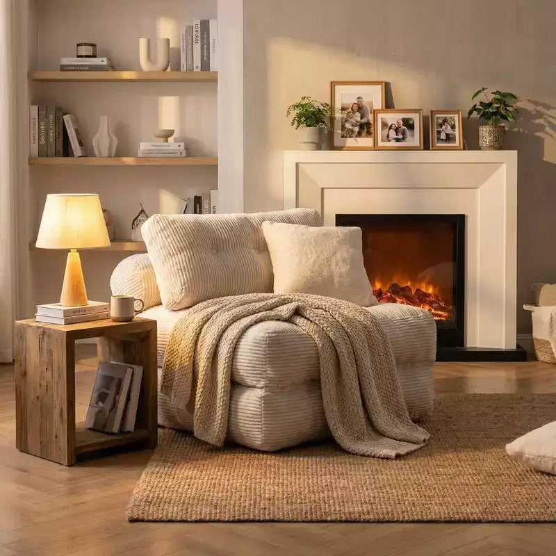 Canapé-lit de sol convertible en velours côtelé FurnitureR avec dossier réglable et oreillers, fauteuil-lit pliant moderne pour petits espaces, appartement, chambre d'amis