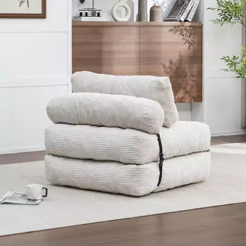 Canapé-lit de sol convertible en velours côtelé FurnitureR avec dossier réglable et oreillers, fauteuil-lit pliant moderne pour petits espaces, appartement, chambre d'amis
