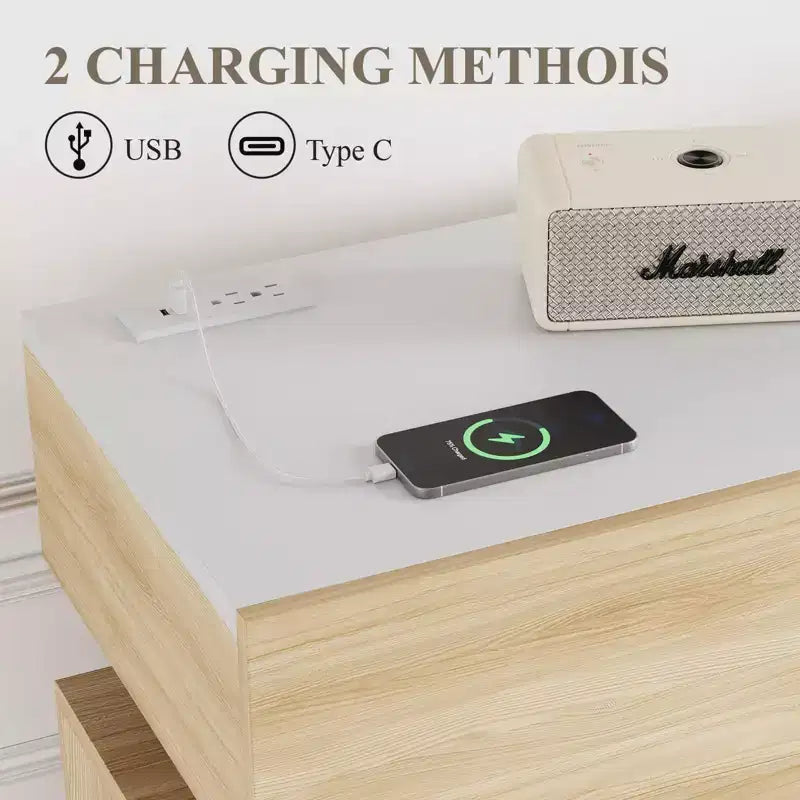 COZONY 55 Meuble Bar à Café avec 3 Tiroirs et Station de Chargement, Buffet de Cuisine avec Étagère Réglable