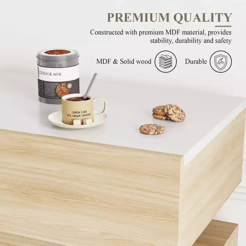 COZONY 55 Meuble Bar à Café avec 3 Tiroirs et Station de Chargement, Buffet de Cuisine avec Étagère Réglable