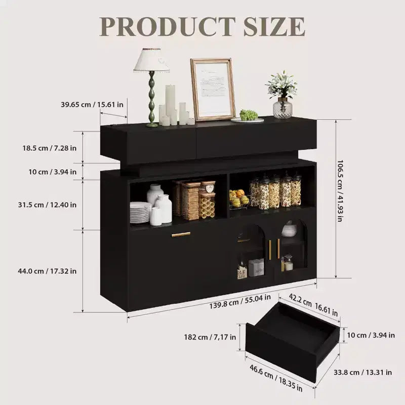 COZONY 55 Meuble Bar à Café avec 3 Tiroirs et Station de Chargement, Buffet de Cuisine avec Étagère Réglable