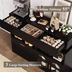 COZONY 55 Meuble Bar à Café avec 3 Tiroirs et Station de Chargement, Buffet de Cuisine avec Étagère Réglable