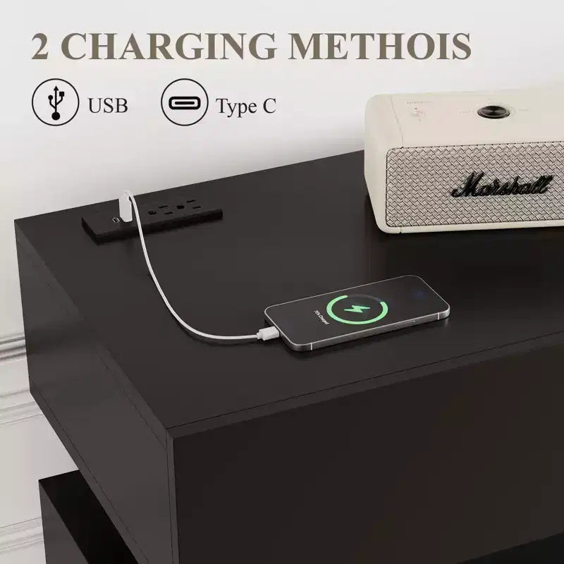 COZONY 55 Meuble Bar à Café avec 3 Tiroirs et Station de Chargement, Buffet de Cuisine avec Étagère Réglable