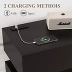 COZONY 55 Meuble Bar à Café avec 3 Tiroirs et Station de Chargement, Buffet de Cuisine avec Étagère Réglable