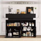 COZONY 55 Meuble Bar à Café avec 3 Tiroirs et Station de Chargement, Buffet de Cuisine avec Étagère Réglable