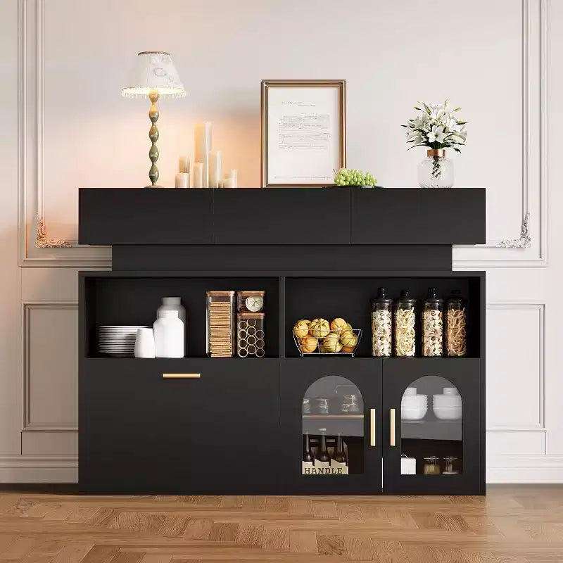 COZONY 55 Meuble Bar à Café avec 3 Tiroirs et Station de Chargement, Buffet de Cuisine avec Étagère Réglable