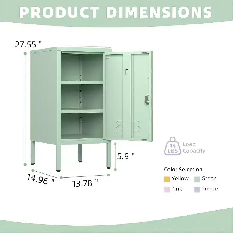 Table d'appoint métallique verrouillable à porte unique, table d'appoint moderne avec 2 étagères réglables, armoire de rangement multiple pour le salon et la chambre à coucher