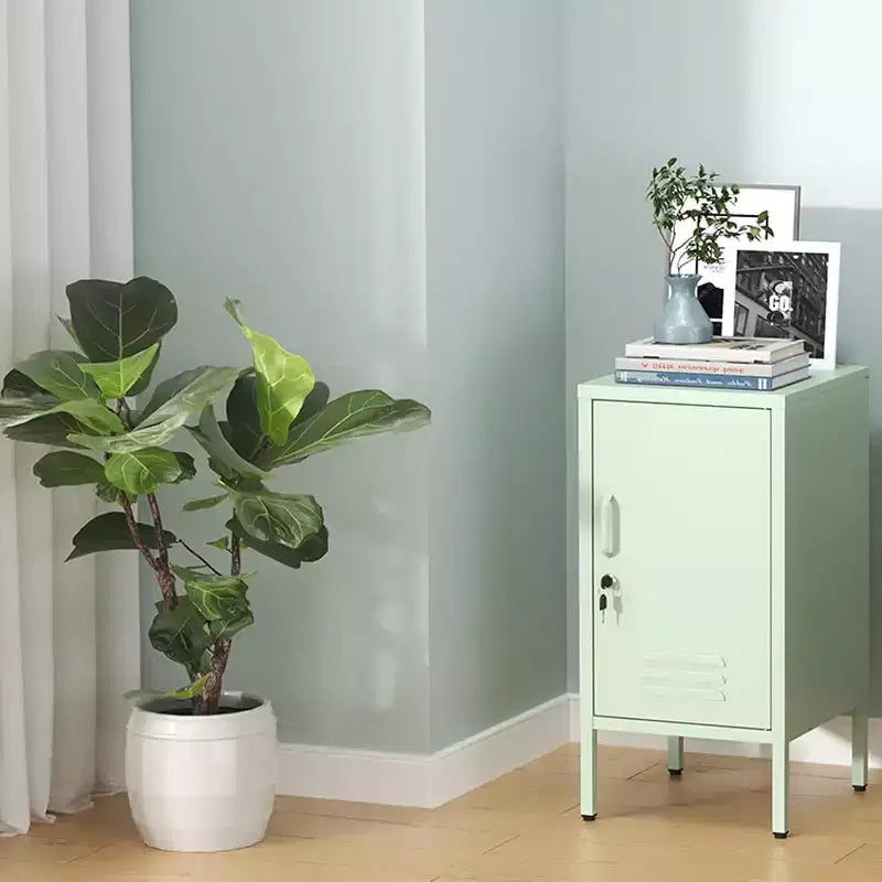 Table d'appoint métallique verrouillable à porte unique, table d'appoint moderne avec 2 étagères réglables, armoire de rangement multiple pour le salon et la chambre à coucher