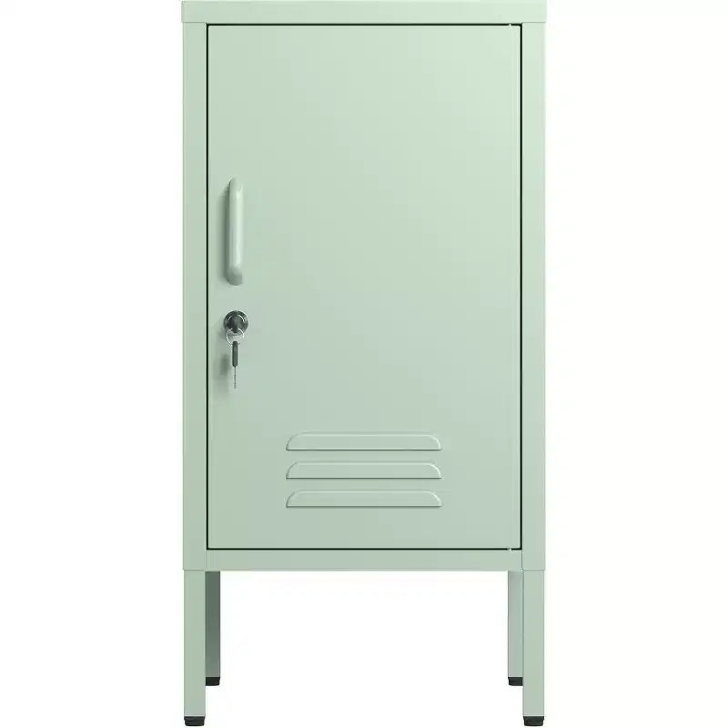 Table d'appoint métallique verrouillable à porte unique, table d'appoint moderne avec 2 étagères réglables, armoire de rangement multiple pour le salon et la chambre à coucher