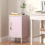 Table d'appoint métallique verrouillable à porte unique, table d'appoint moderne avec 2 étagères réglables, armoire de rangement multiple pour le salon et la chambre à coucher