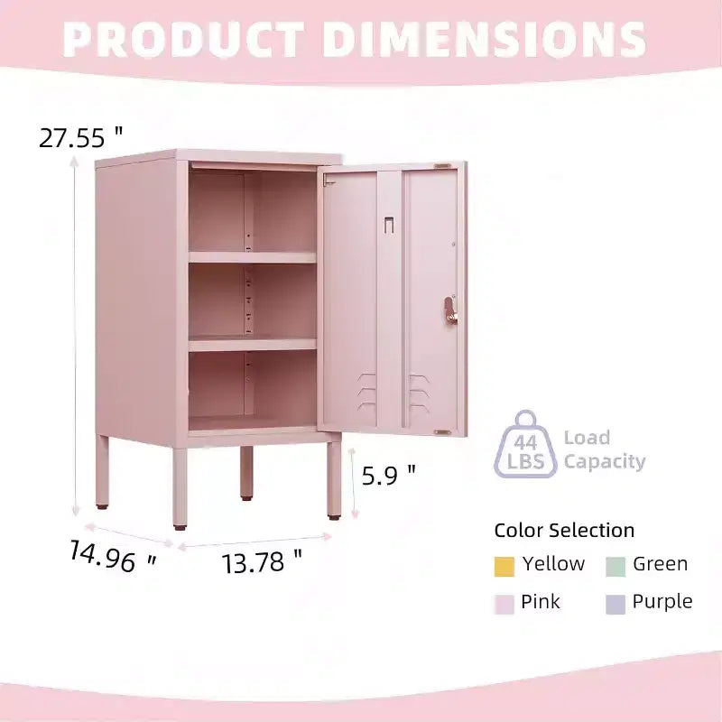 Table d'appoint métallique verrouillable à porte unique, table d'appoint moderne avec 2 étagères réglables, armoire de rangement multiple pour le salon et la chambre à coucher