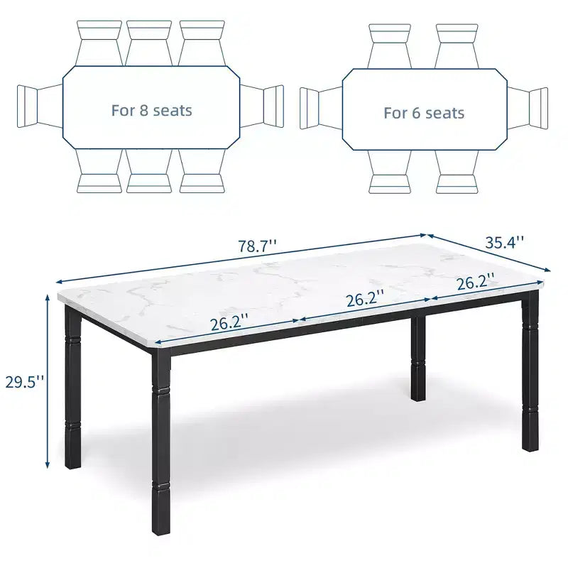 Table à manger industrielle pour 4 à 6 personnes, table de cuisine rectangulaire de 200 cm de long avec pieds en métal, table à manger robuste pour la cuisine, sans chaises