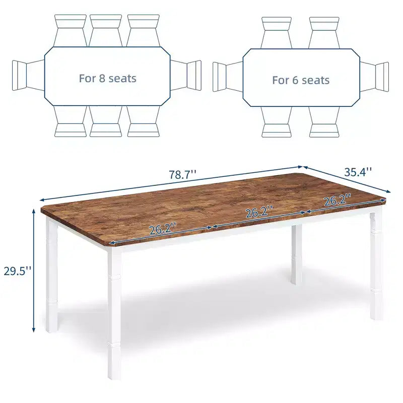 Table à manger industrielle pour 4 à 6 personnes, table de cuisine rectangulaire de 200 cm de long avec pieds en métal, table à manger robuste pour la cuisine, sans chaises