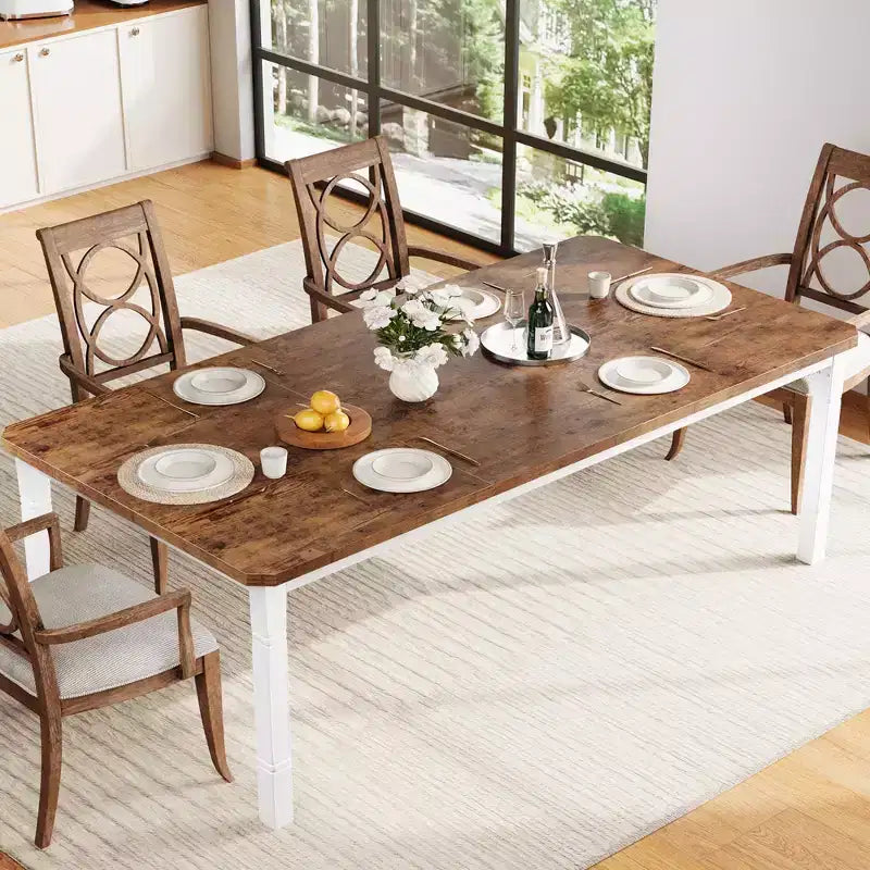 Table à manger industrielle pour 4 à 6 personnes, table de cuisine rectangulaire de 200 cm de long avec pieds en métal, table à manger robuste pour la cuisine, sans chaises