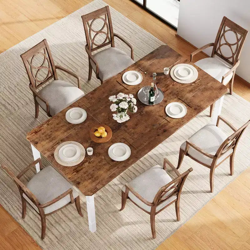 Table à manger industrielle pour 4 à 6 personnes, table de cuisine rectangulaire de 200 cm de long avec pieds en métal, table à manger robuste pour la cuisine, sans chaises