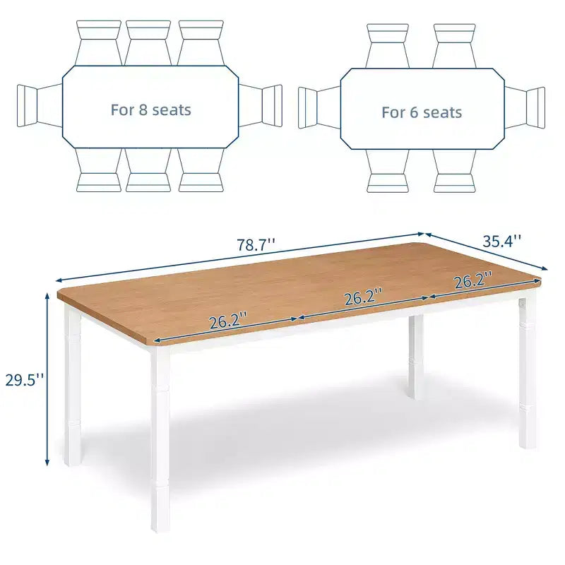 Table à manger industrielle pour 4 à 6 personnes, table de cuisine rectangulaire de 200 cm de long avec pieds en métal, table à manger robuste pour la cuisine, sans chaises