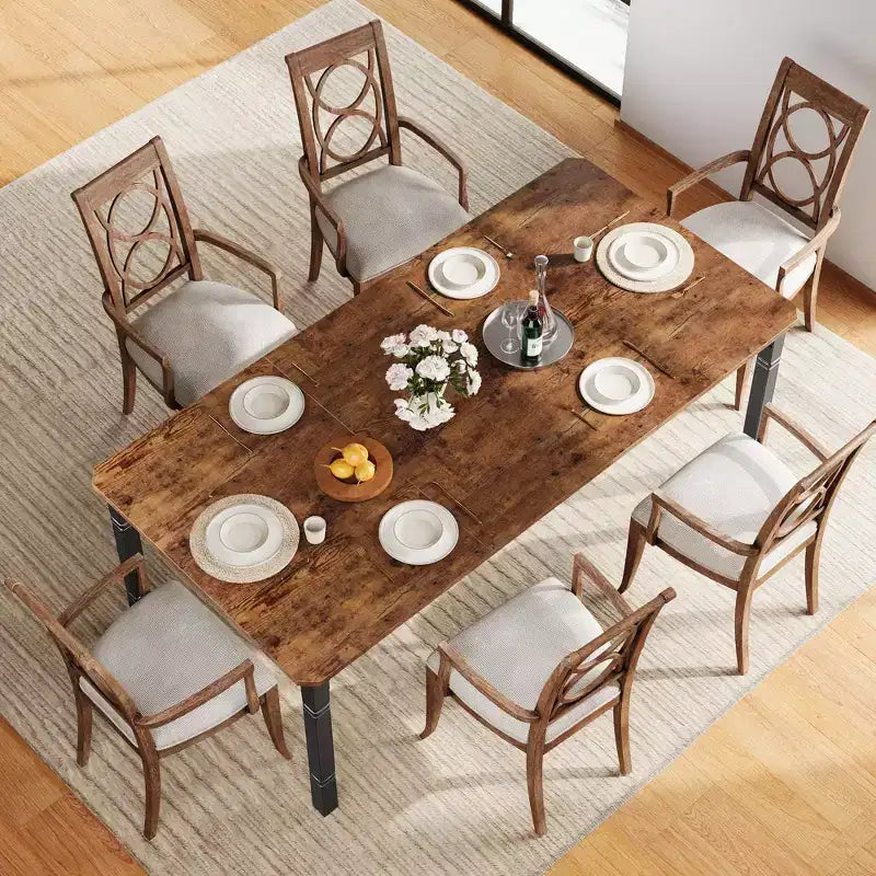 Table à manger industrielle pour 4 à 6 personnes, table de cuisine rectangulaire de 200 cm de long avec pieds en métal, table à manger robuste pour la cuisine, sans chaises