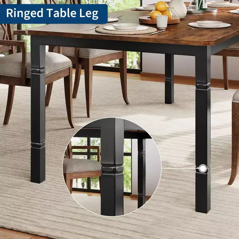Table à manger industrielle pour 4 à 6 personnes, table de cuisine rectangulaire de 200 cm de long avec pieds en métal, table à manger robuste pour la cuisine, sans chaises