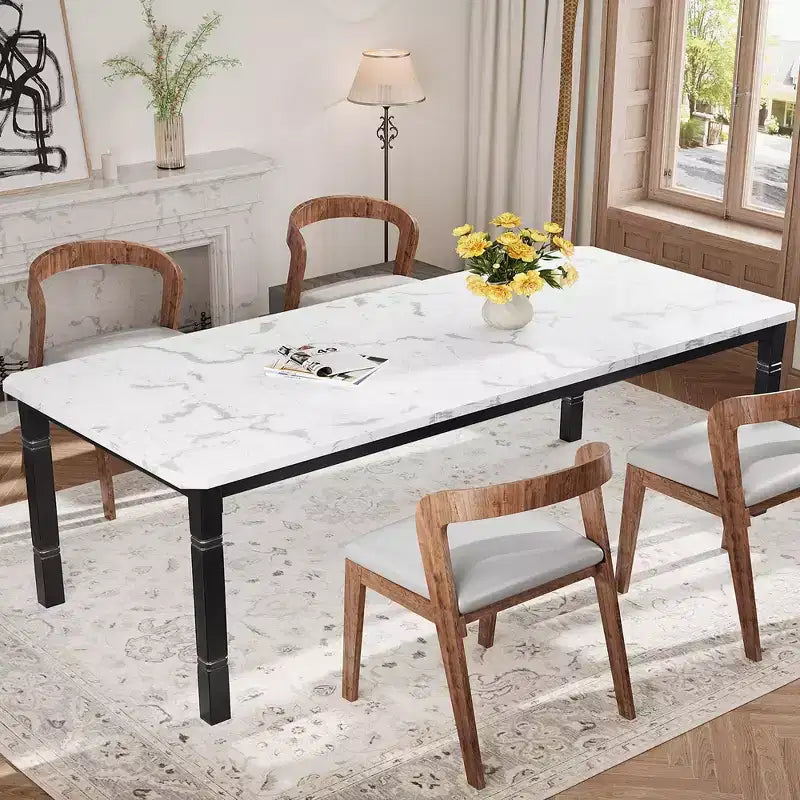 Table à manger industrielle pour 4 à 6 personnes, table de cuisine rectangulaire de 200 cm de long avec pieds en métal, table à manger robuste pour la cuisine, sans chaises