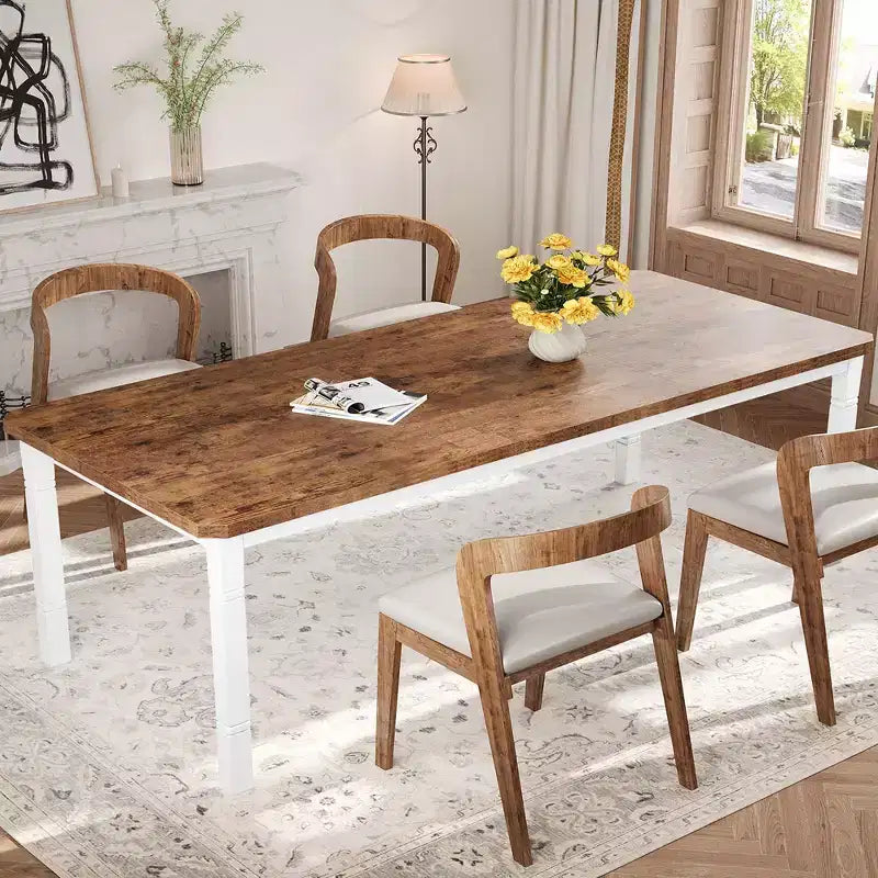 Table à manger industrielle pour 4 à 6 personnes, table de cuisine rectangulaire de 200 cm de long avec pieds en métal, table à manger robuste pour la cuisine, sans chaises
