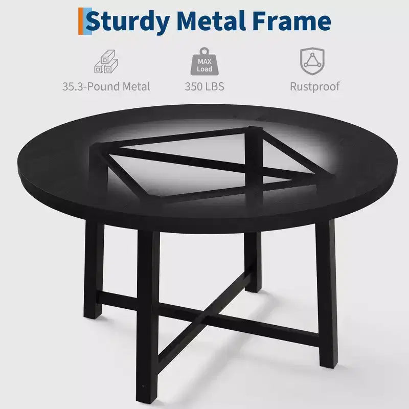 Table à manger ronde pour 4-6 personnes, table de dîner industrielle de 47" avec base en métal, table de cuisine pour salle à manger, petit espace, appartement