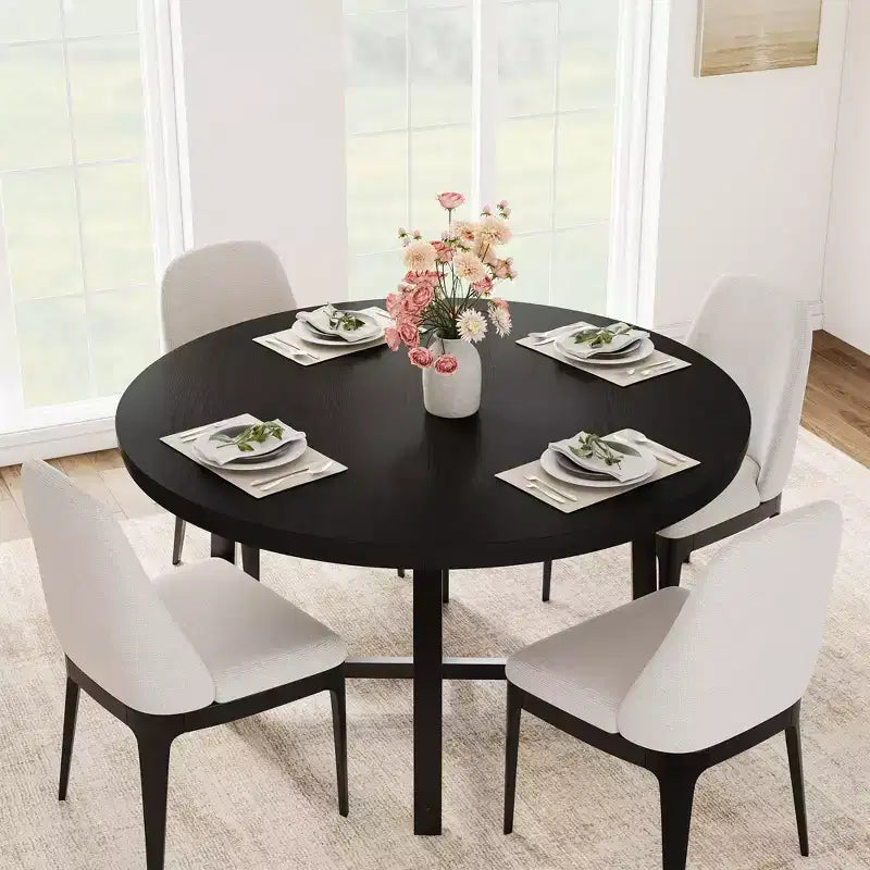 Table à manger ronde pour 4-6 personnes, table de dîner industrielle de 47" avec base en métal, table de cuisine pour salle à manger, petit espace, appartement