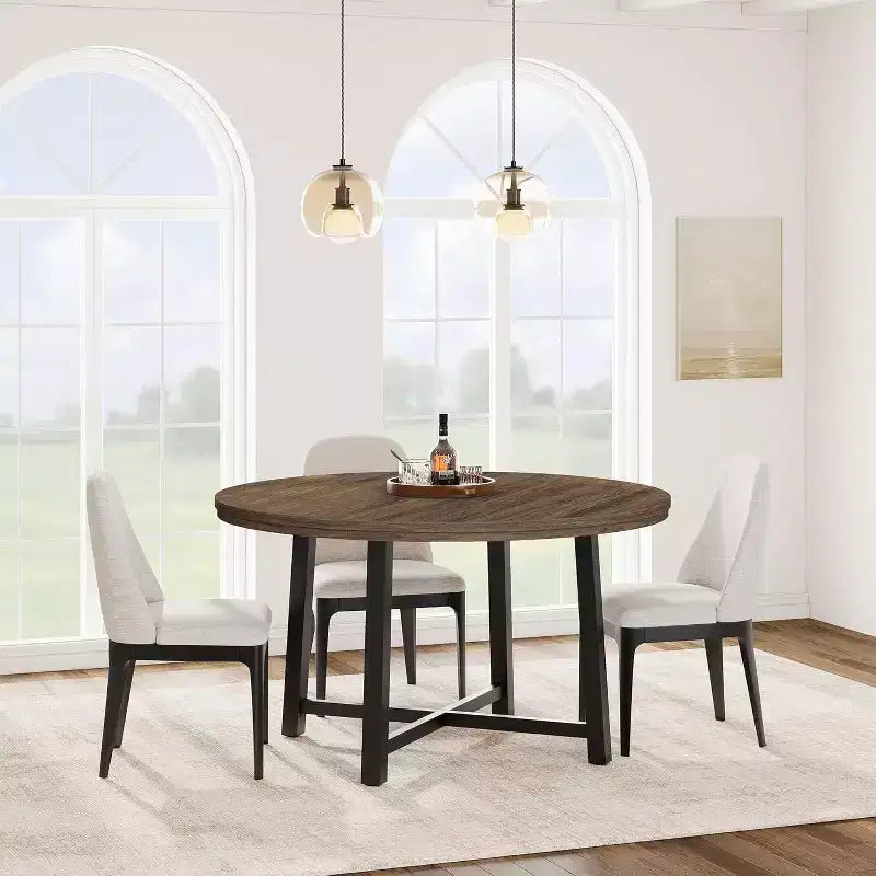 Table à manger ronde pour 4-6 personnes, table de dîner industrielle de 47" avec base en métal, table de cuisine pour salle à manger, petit espace, appartement