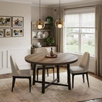Table à manger ronde pour 4-6 personnes, table de dîner industrielle de 47" avec base en métal, table de cuisine pour salle à manger, petit espace, appartement