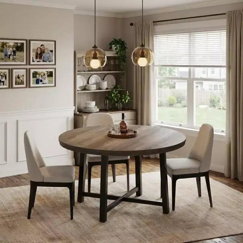 Table à manger ronde pour 4-6 personnes, table de dîner industrielle de 47" avec base en métal, table de cuisine pour salle à manger, petit espace, appartement