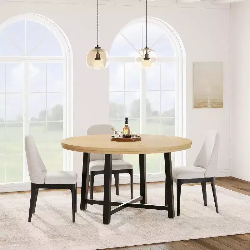 Table à manger ronde pour 4-6 personnes, table de dîner industrielle de 47" avec base en métal, table de cuisine pour salle à manger, petit espace, appartement