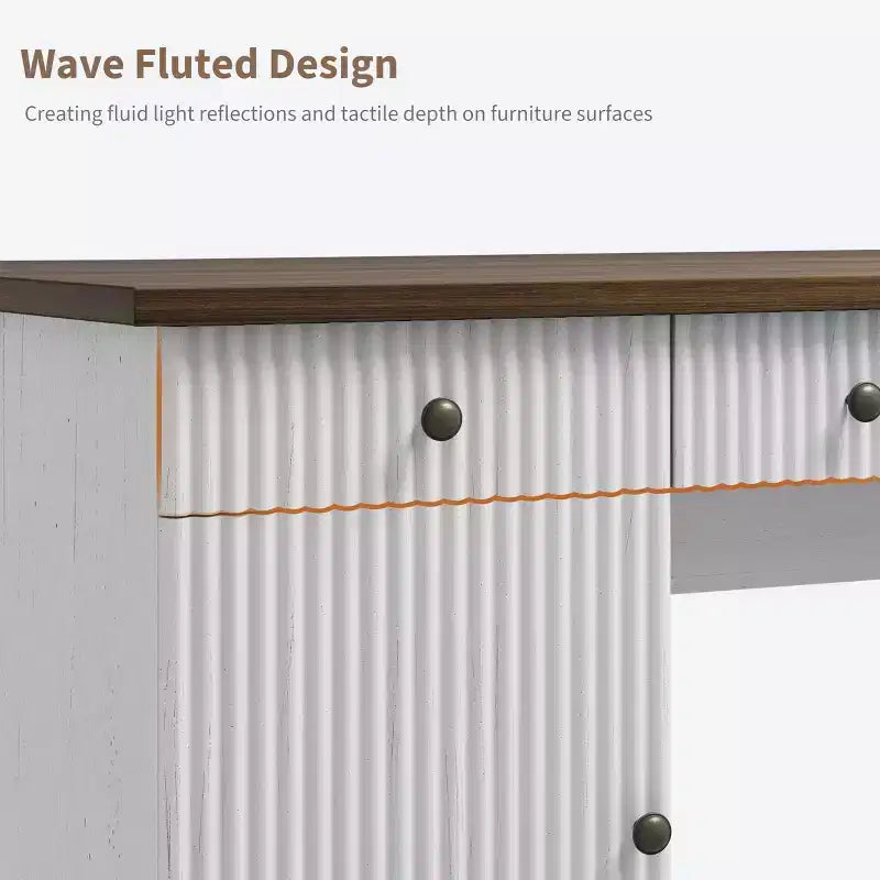 COZONY Bureau cannelé de 152,4 cm avec rangement, bureau de direction moderne avec station de charge et tiroirs de classement