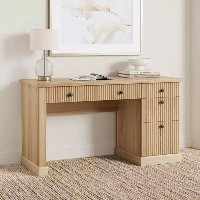 COZONY Bureau cannelé de 152,4 cm avec rangement, bureau de direction moderne avec station de charge et tiroirs de classement