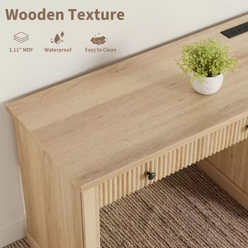 COZONY Bureau cannelé de 152,4 cm avec rangement, bureau de direction moderne avec station de charge et tiroirs de classement