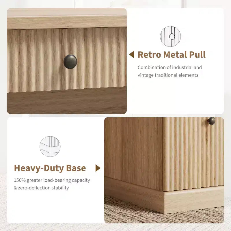 COZONY Bureau cannelé de 152,4 cm avec rangement, bureau de direction moderne avec station de charge et tiroirs de classement