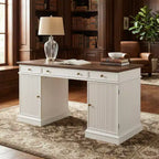 COZONY Bureau cannelé de 152,4 cm avec rangement, bureau de direction moderne avec station de charge et tiroirs de classement