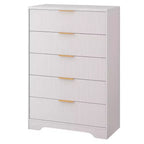 Fluted 5 Drawer Dresser for Bedroom, 47 Tall Modern Chest of Drawers with Gold Metal Handles, Wood Bedroom Dresser