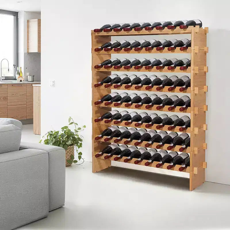 Range-bouteilles modulaire empilable VEVOR 72 bouteilles, 8 niveaux, porte-bouteilles autoportant, étagère de présentation robuste pour vins, étagères stables, marron