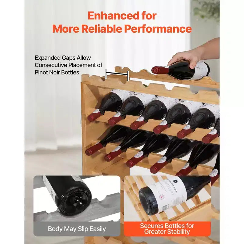 Range-bouteilles modulaire empilable VEVOR 72 bouteilles, 8 niveaux, porte-bouteilles autoportant, étagère de présentation robuste pour vins, étagères stables, marron
