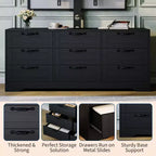 Commode moderne à 9 tiroirs, meuble TV avec support pour téléviseurs de 32 à 85 pouces, nombreux tiroirs de rangement, table console multimédia robuste, pour chambre ou salon, noire